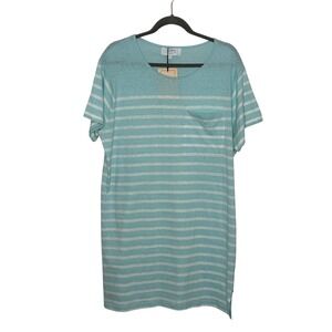 La Ligne‎ New Edie Striped Cotton T-Shirt Dress Size L Pale Blue Ivory NWT $150